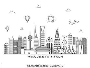 Riyadh skyline. Vector line illustration. Line style design