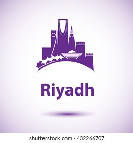 Riyadh vector skyline. Greatest landmarks as symbol of Saudi arabia. Logo for travel identity. Silhouette as travel sign.