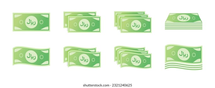 Riyal Banknote Icon Set. Translation: Riyal