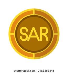 Riyal coin icon. Currency flat icons in golden color, symbol of Saudi Arabian money. Vector Illustrations.