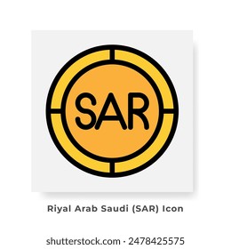 Riyal SAR Currency Icon. Arabic Financial Symbol Flat Icons, in Golden Color Graphic Design. Vector Illustrations.