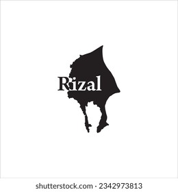 Rizal Philippines map and black lettering design on white background