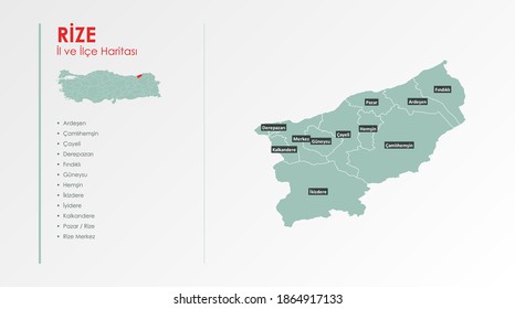 Rize City and Districts Illustration Vector Map