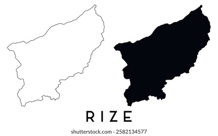 Rize Turkey map outline and black silhouette vector