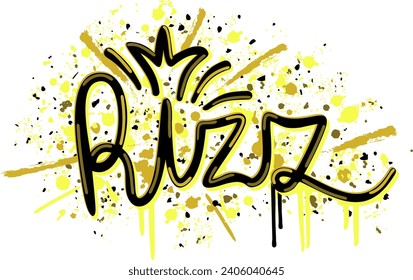 Rizz. Designation of charisma in a short word. Bright lettering in graffiti style.