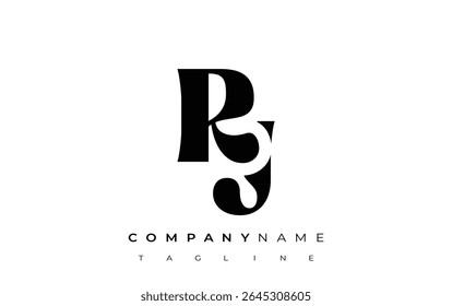 RJ Creative Abstract Typography Logo Design. Elegant logo combining bold typography and creative shapes, ideal for branding and identity solutions.