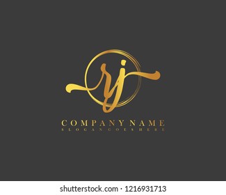 RJ initial handwriting logo circle template vector
