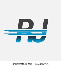 RJ initial logo company name colored black and blue, Simple and Modern Logo Design.