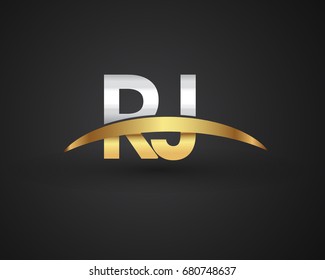 RJ initial logo company name colored gold and silver swoosh design. vector logo for business and company identity
