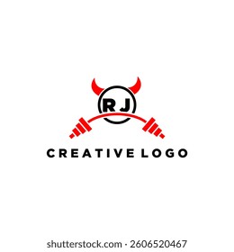 RJ initial monogram for fitnes or gym logo with devil style design
