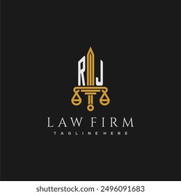 RJ initial monogram for lawfirm logo with sword and scale