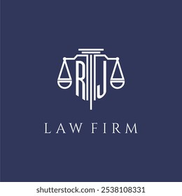 RJ initial monogram for lawfirm logo with scales vector image