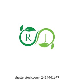 RJ initial monogram letter for nature logo with leaf image design
