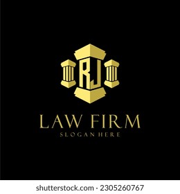 RJ initial monogram logo for lawfirm with pillar design