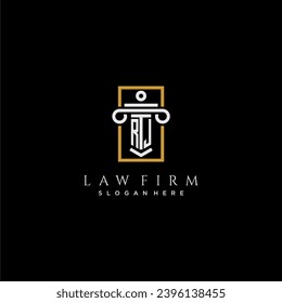 RJ initial monogram logo for lawfirm with pillar in creative square design