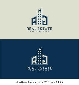 Logo de monograma inicial RJ para bienes raíces con diseño creativo en forma de hogar.
