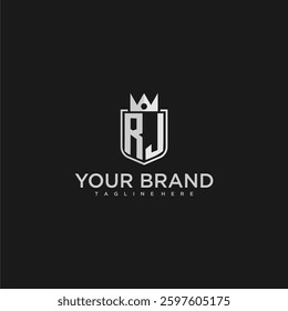 RJ initial monogram shield and crown vector image