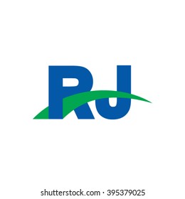 RJ initial overlapping swoosh letter logo blue green