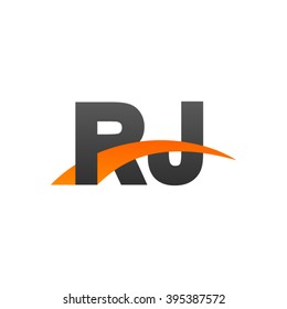 RJ initial overlapping swoosh letter logo black orange