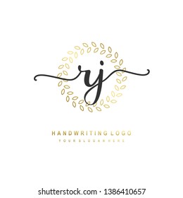 RJ initial signature logo. handwriting logo template vector,