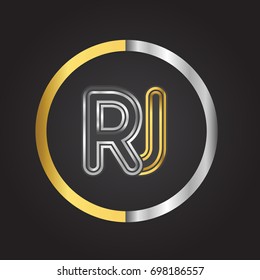 RJ Letter logo in a circle. gold and silver colored. Vector design template elements for your business or company identity.