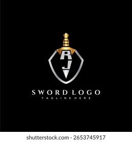 RJ letter luxury monogram for shield and sword style image