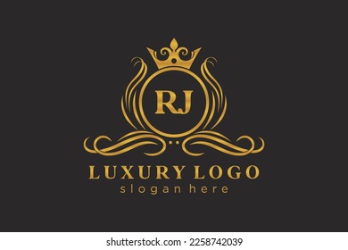 RJ Letter Royal Luxury Logo template in vector art for Restaurant, Royalty, Boutique, Cafe, Hotel, Heraldic, Jewelry, Fashion and other vector illustration.