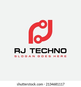 RJ Letter technology logo vector image