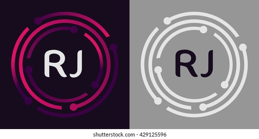 RJ letters business logo icon design template elements in abstract background logo, design identity in circle, alphabet letter