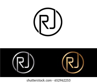 Rj Logo. Letter Design Vector with Black Gold Silver Colors
