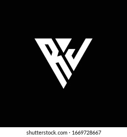 RJ Logo letter monogram with triangle shape design template isolated on black background
