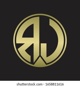 RJ Logo monogram circle with piece ribbon style on gold colors