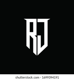 RJ logo monogram with emblem shield style design template