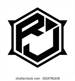 RJ Logo monogram with hexagon and sharp shape design template