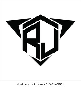 Monograma de logotipo RJ con flecha de alas alrededor de la plantilla de diseño sobre fondo blanco