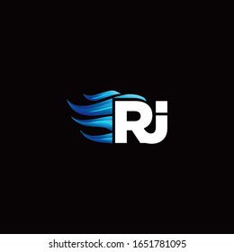RJ monogram logo with blue fire style design template