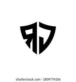 RJ monogram logo with shield shape design template isolated on white background