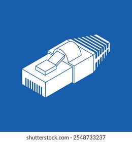 Conector RJ45 aislado. Conector para cable de internet. Cable de conexión