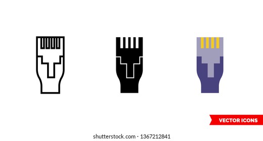 RJ45 icon of 3 types: color, black and white, outline. Isolated vector sign symbol.