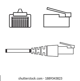 RJ45 unified connector used in telecommunications. Has 8 contacts and a retainer.