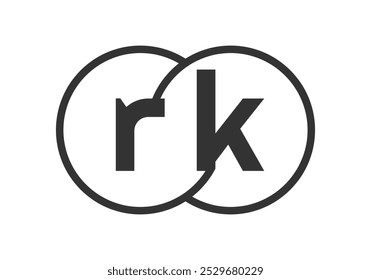 RK business company emblem with outline rounds and letters r k. Logo template of two merged circles for brand identity, logotype. Vector Infinity symbol  and technology sign.