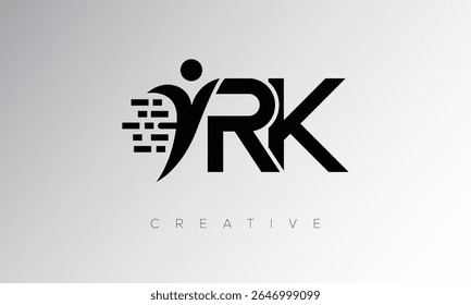 RK Creative Digital Monogram Logo – Futuristic Letter mark Design Featuring Human Shape, Pixel Motion and Minimal Tech Style for Innovative Branding Identity
