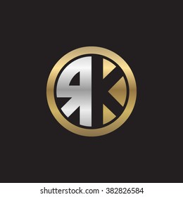 RK initial letters circle elegant logo golden silver black background
