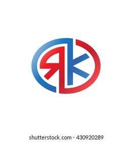 RK initial letters looping linked ellipse logo red blue