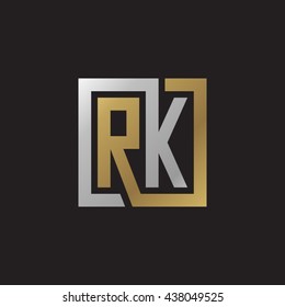 RK initial letters looping linked square elegant logo golden silver black background