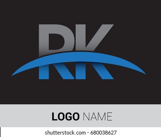 RK initial logo company name colored grey and blue swoosh design.