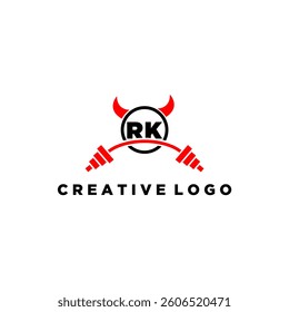 RK initial monogram for fitnes or gym logo with devil style design