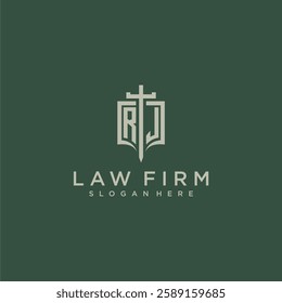 RK initial monogram for law firm with sword and shield logo image