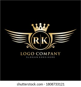Letra RK inicial con plantilla de logotipo de ala real.