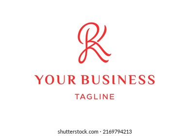 Beautifull Buchstaben R und K Monogramm Logo Design Stil, feminine Aussehen. Sehr gut geeignet für das Logo-Design von Privatpersonen, Immobilien, Braut und Bräutigam